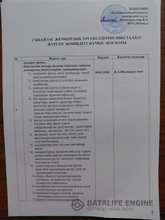 ЖҰМЫС ЖОСПАРЫ